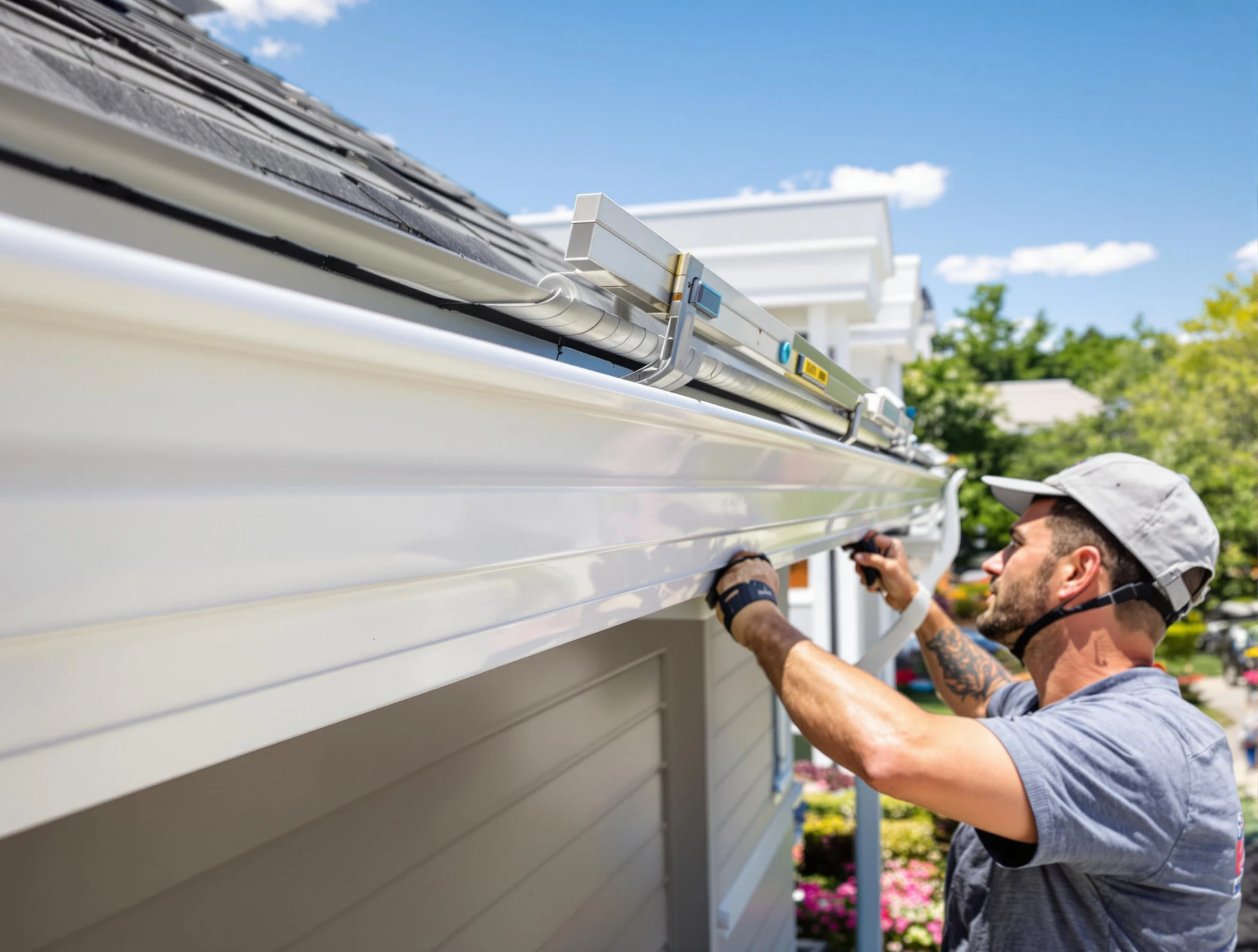 Newly installed gutters by Willoughby Roofing Company for a home in Willoughby, OH