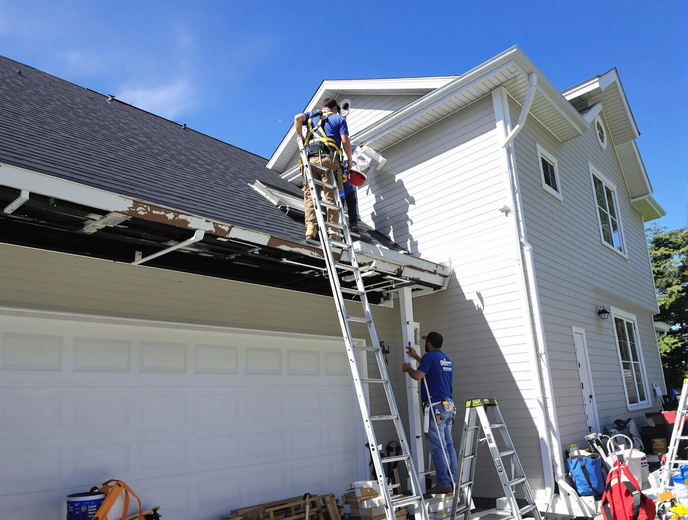 Newly replaced gutters by Willoughby Roofing Company in Willoughby, OH